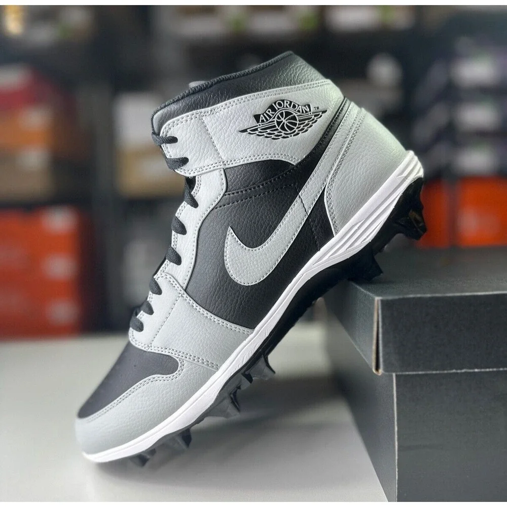 Nike Air Jordan 1 Mid TD Shadow 2.0 Football Cleat Size 12 FJ6805-002 Black Grey